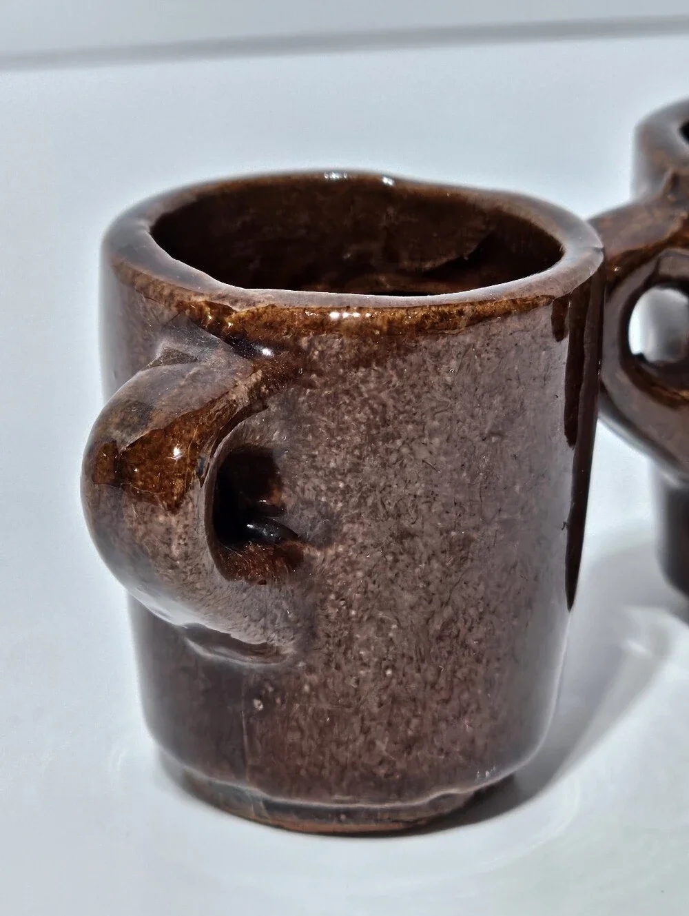 Vintage Mid-century Brown Glazed Ceramic Miniature Mug-style Shot Glasses 4